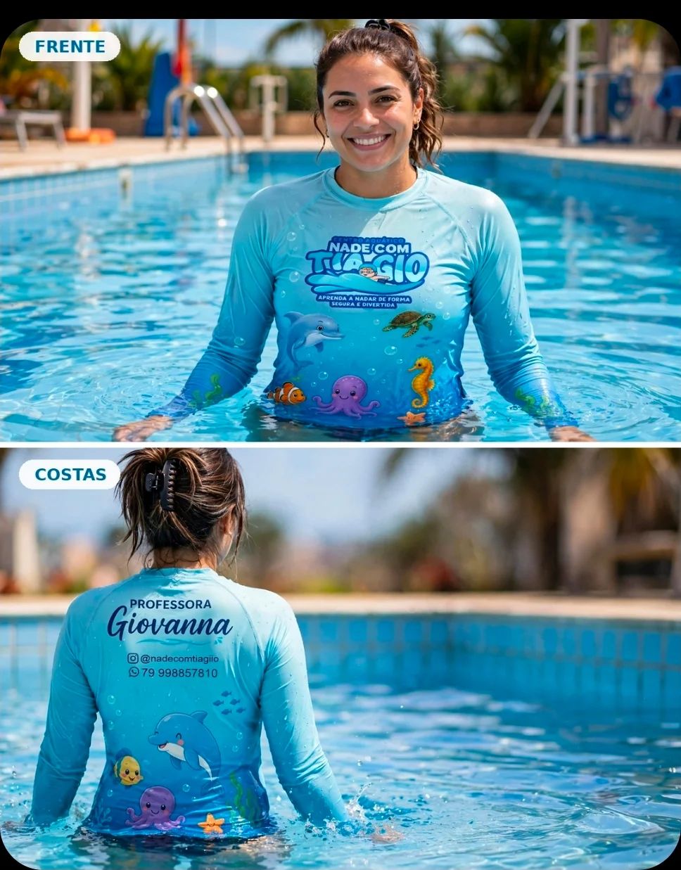 Camisa de Natação Personalizada Infantil e Adulto