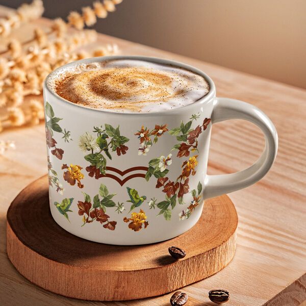 Caneca Natura de cerâmica com estampa floral e passarinhos