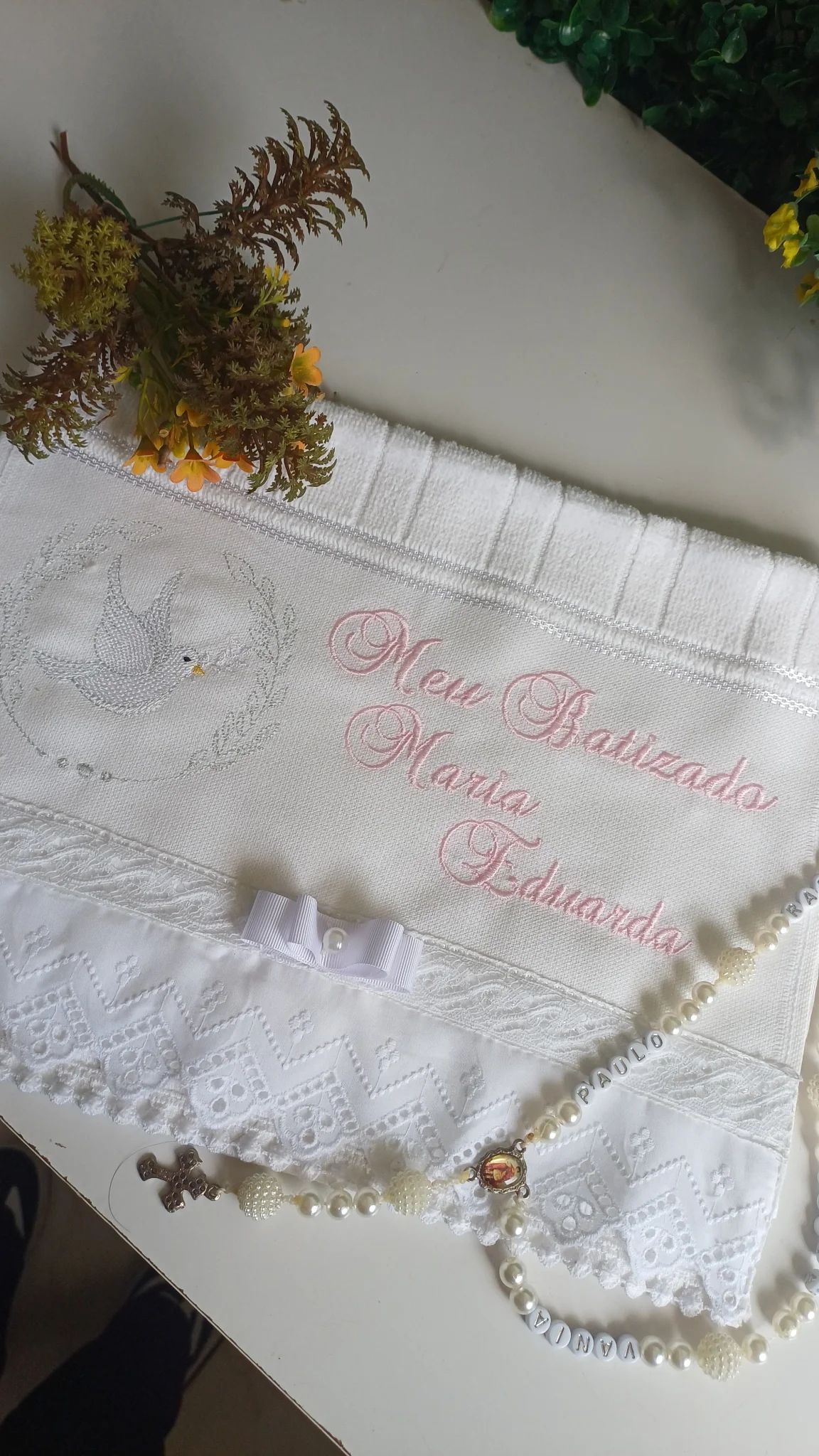 Toalha de Batizado Personalizada com nome e data do Batizado