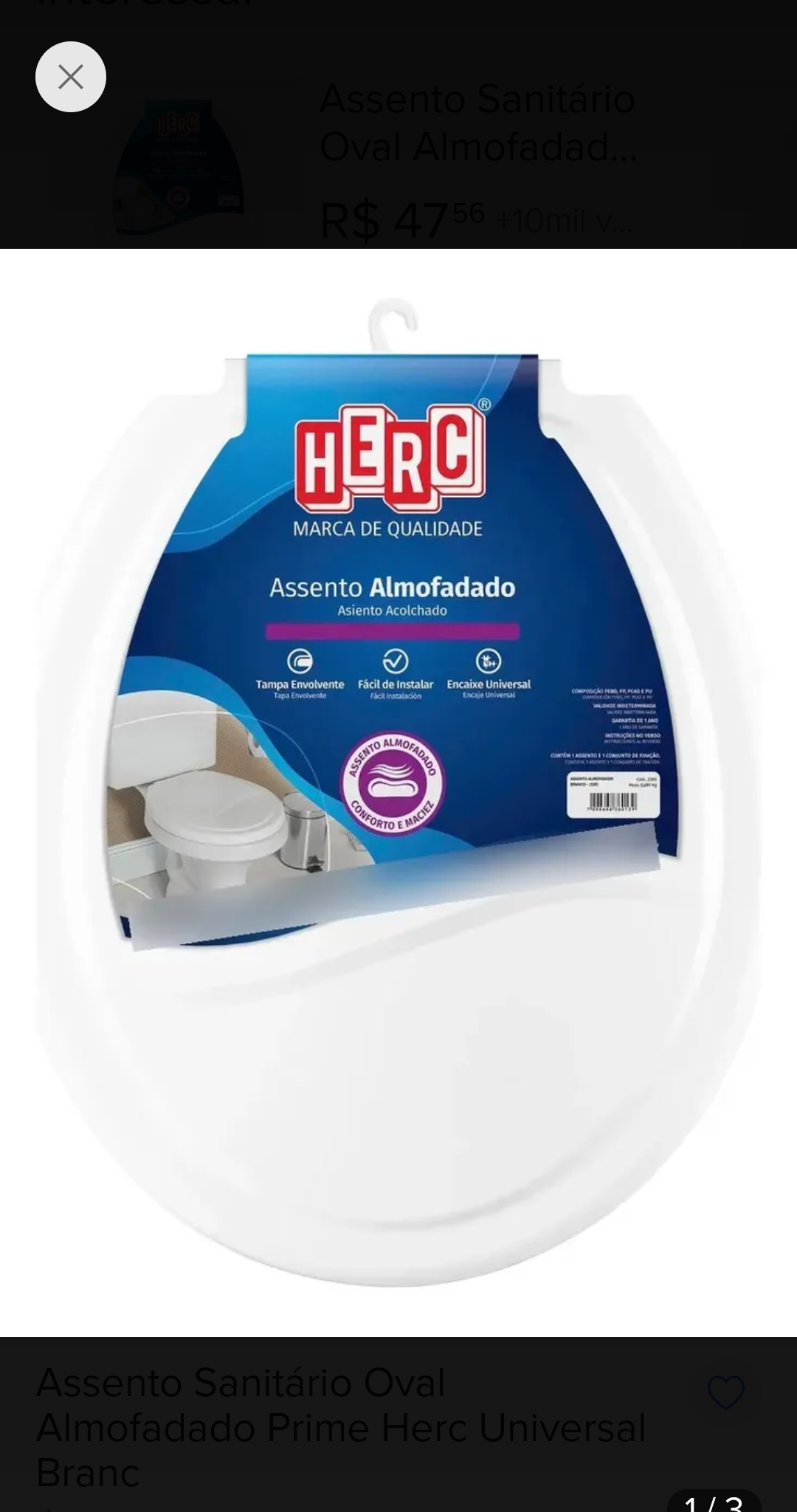 Assento Sanitário Oval Almofadado Branco Herc