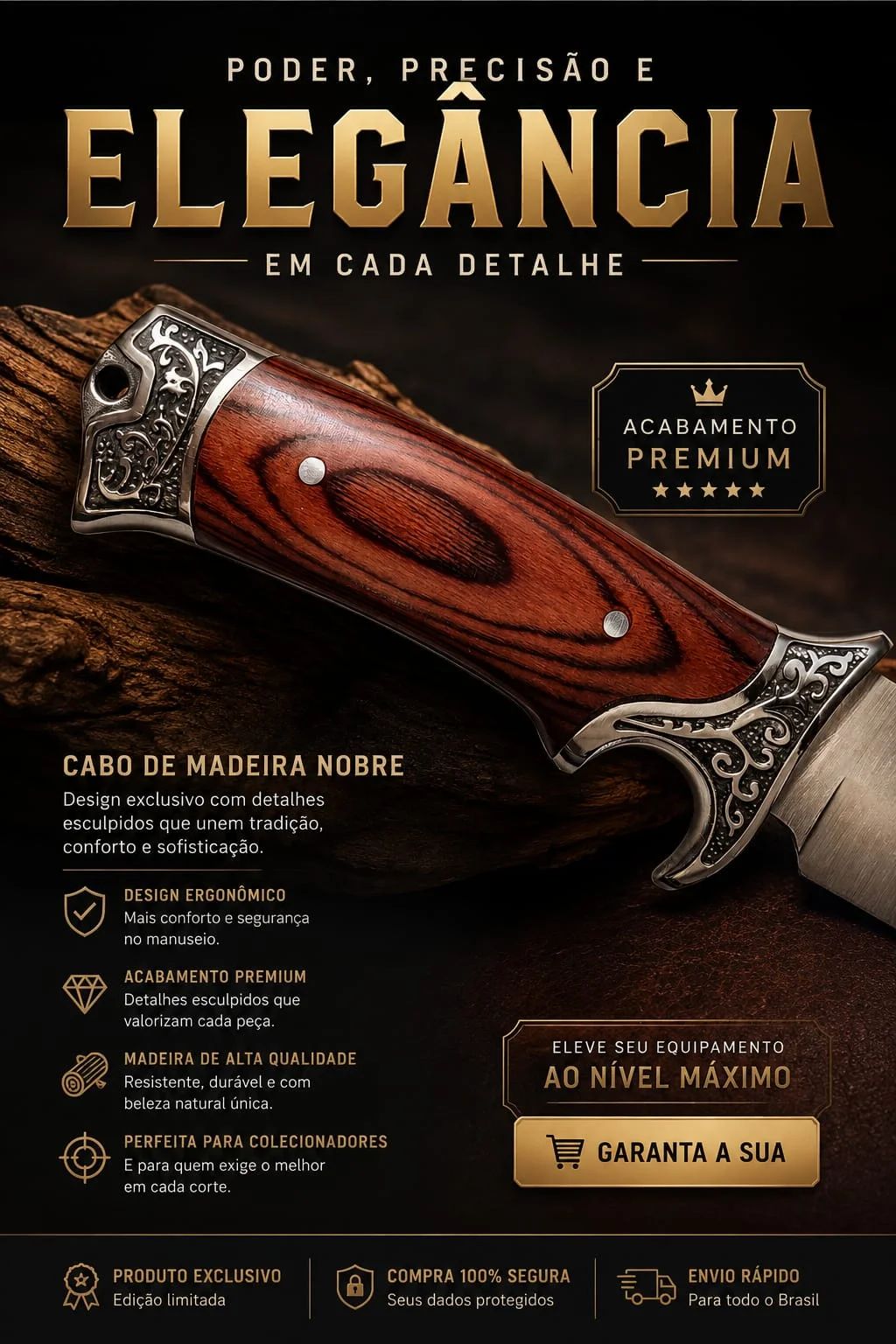 Faca para Churrasco Braswei 32cm com bainha
