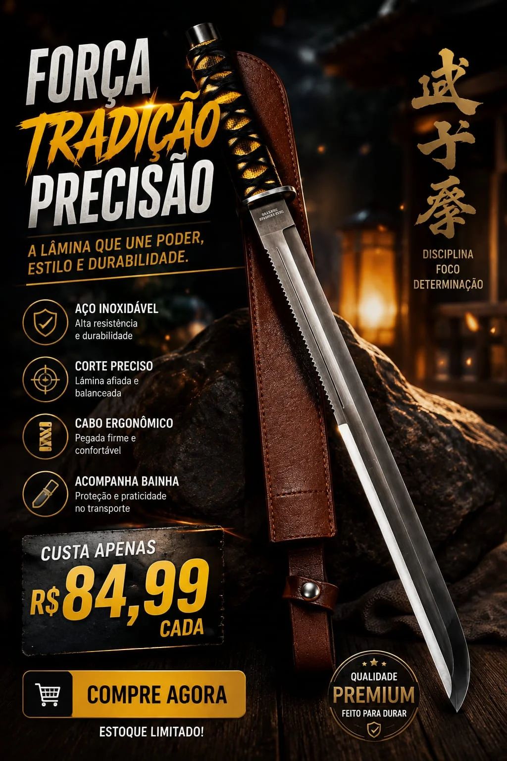 Facao tipo Espada Braswei 70cm com bainha
