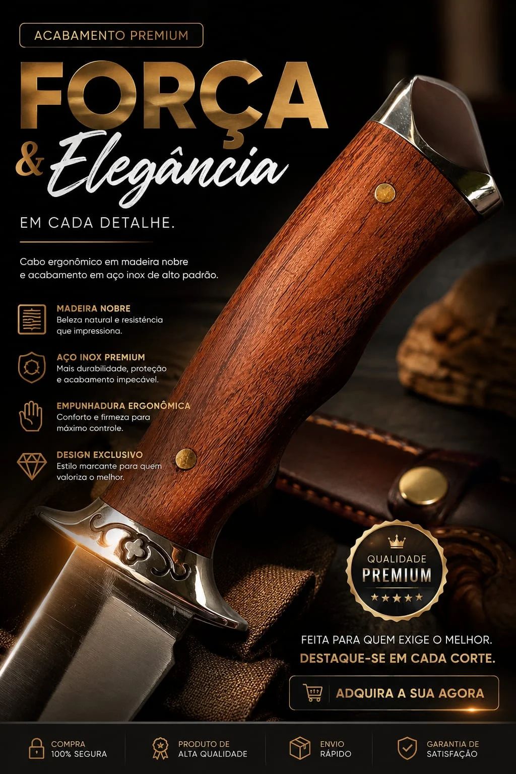 Faca apara Churrasco Braswei 30cm com bainha
