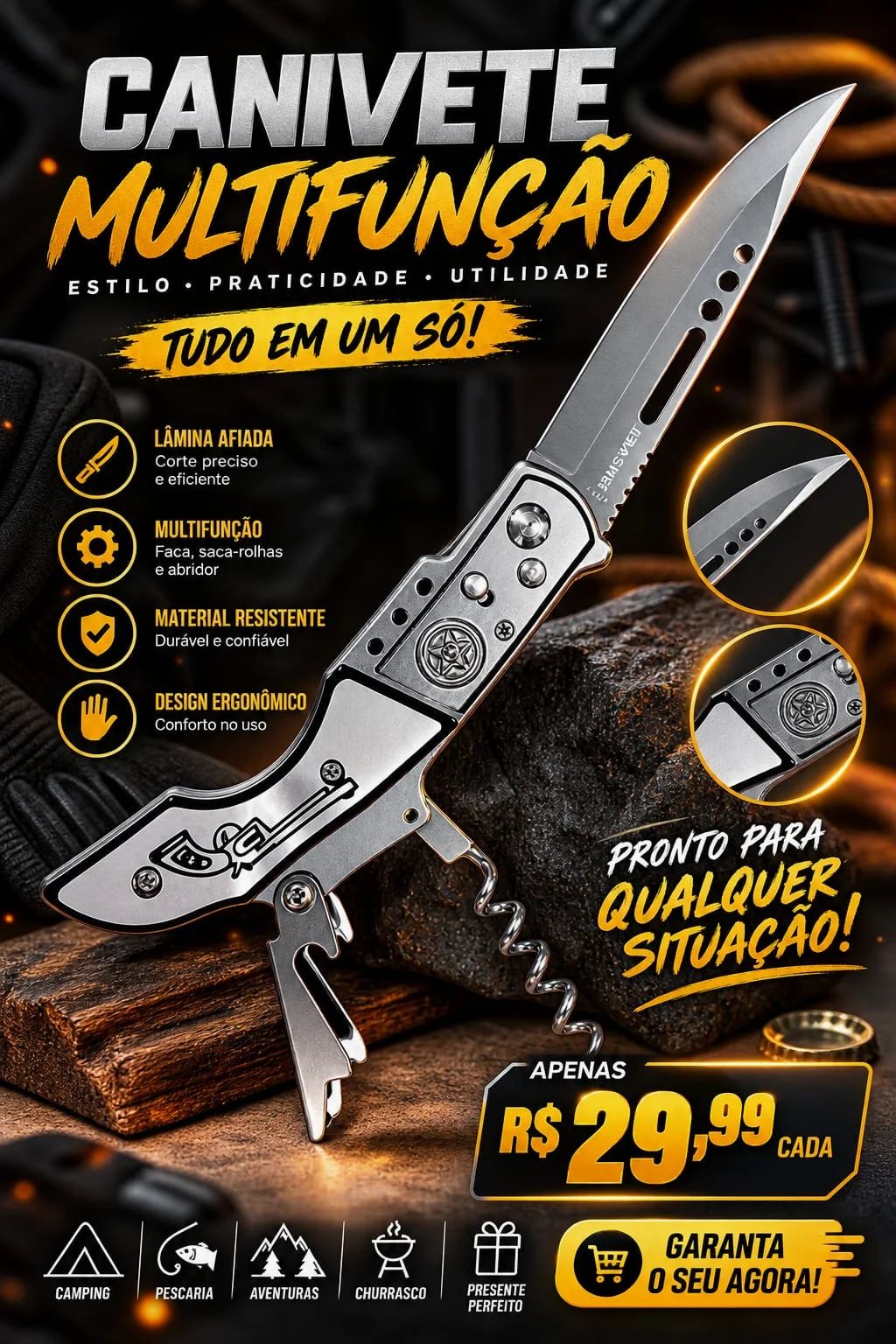 Canivete Multifunção 24cm com bainha