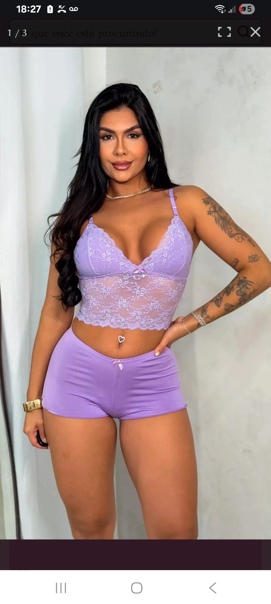 Conjunto Cropped Renda e Short Lilás. Tam: P M G