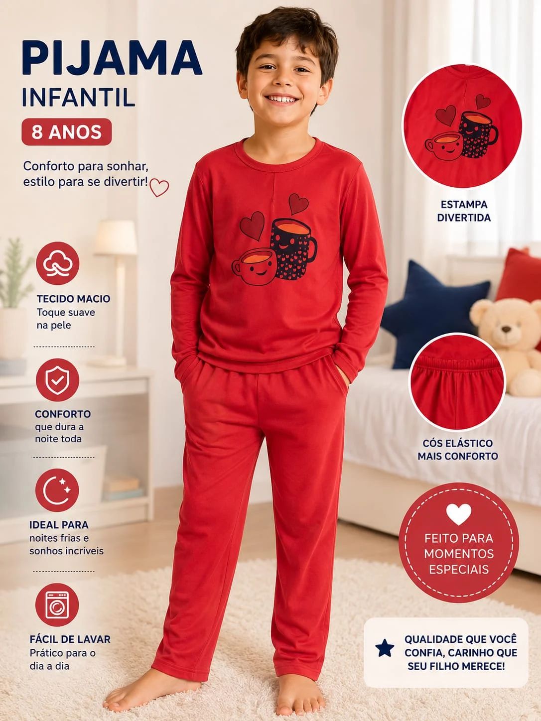 Pijama Infantil Vermelho 8 Anos