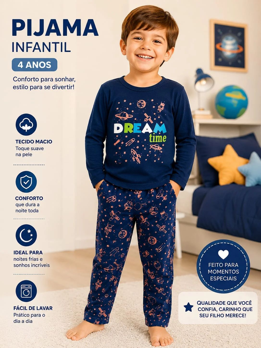 Pijama Infantil Longo Dream Time 4 Anos