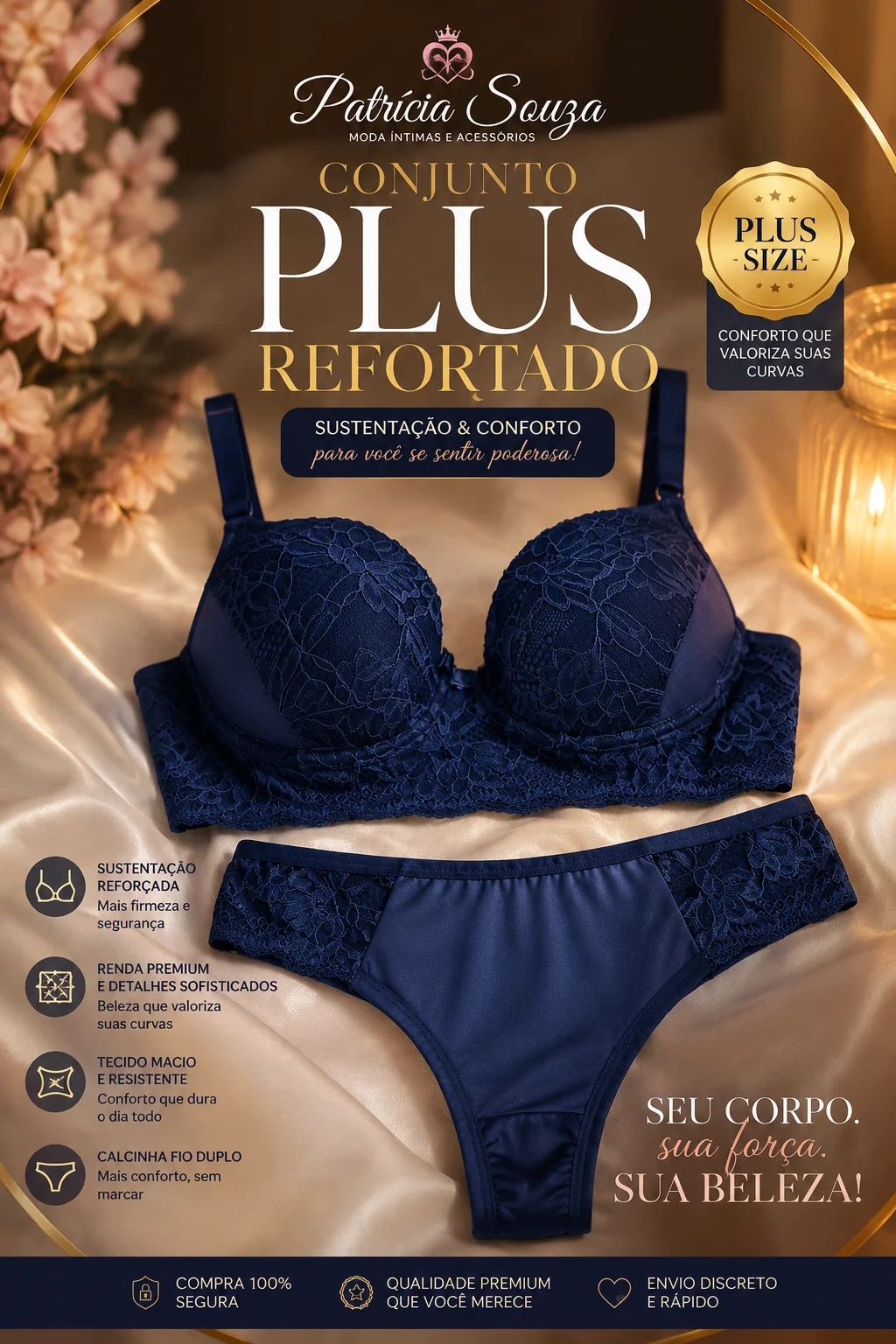 Conjunto Plus Size Reforçado Azul Marinho