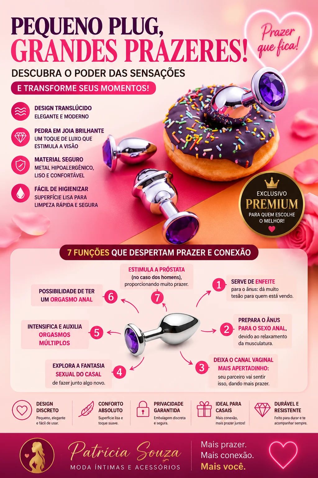 Plug Anal com Joia Brilhante tamanho P