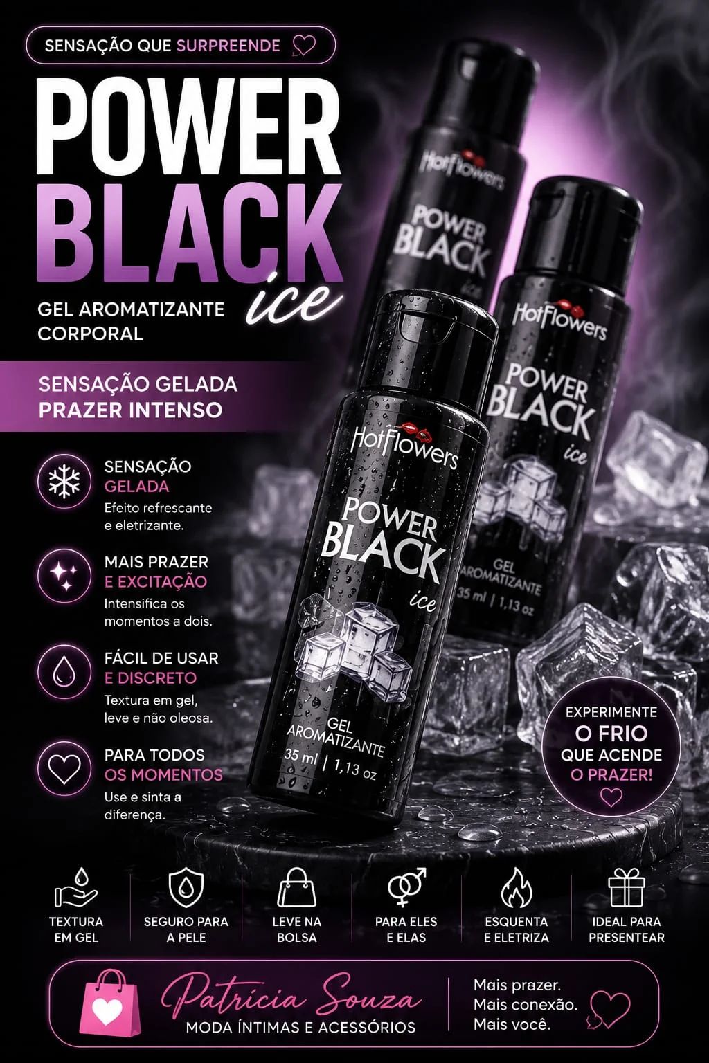 Gel Aromatizante Corporal Power Black Ice HotFlowers 35ml