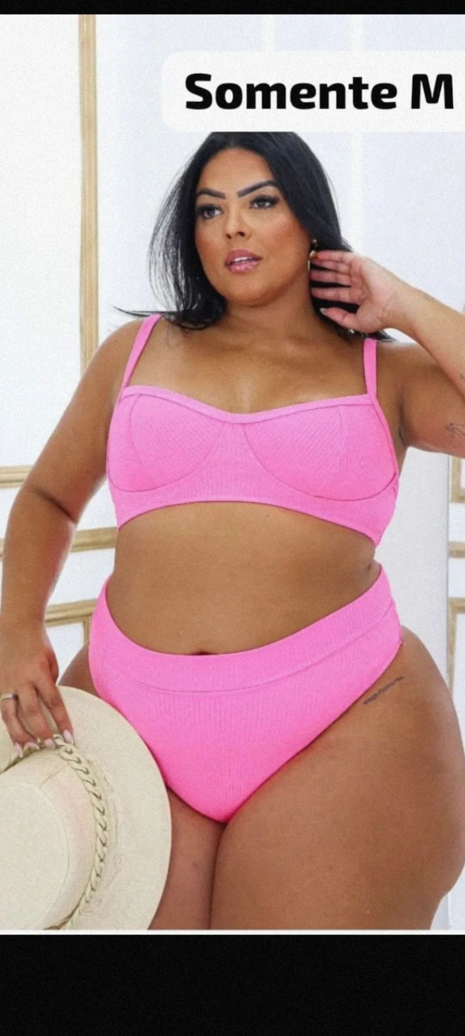 Biquíni cós alto Rosa Canelado Tam; M/G