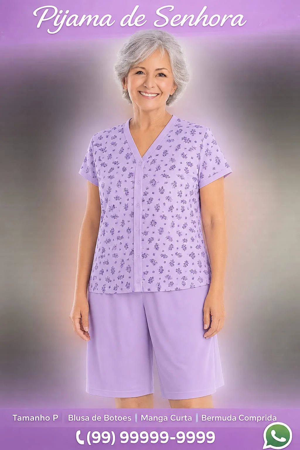 Pijama de Senhora Lilás Estampado
