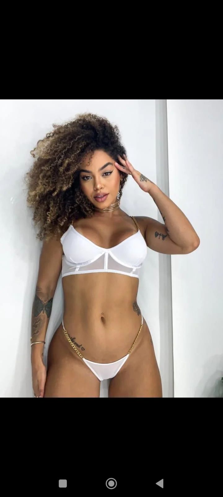 Conjunto Lingerie Branco com Correntes Douradas Tam: P M