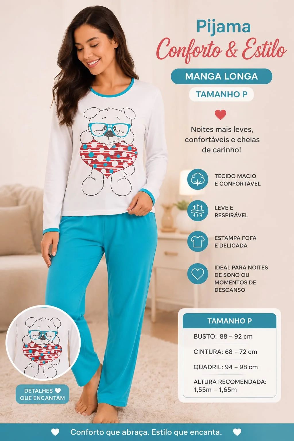 Pijama Feminino Manga Longa Conforto e Estilo