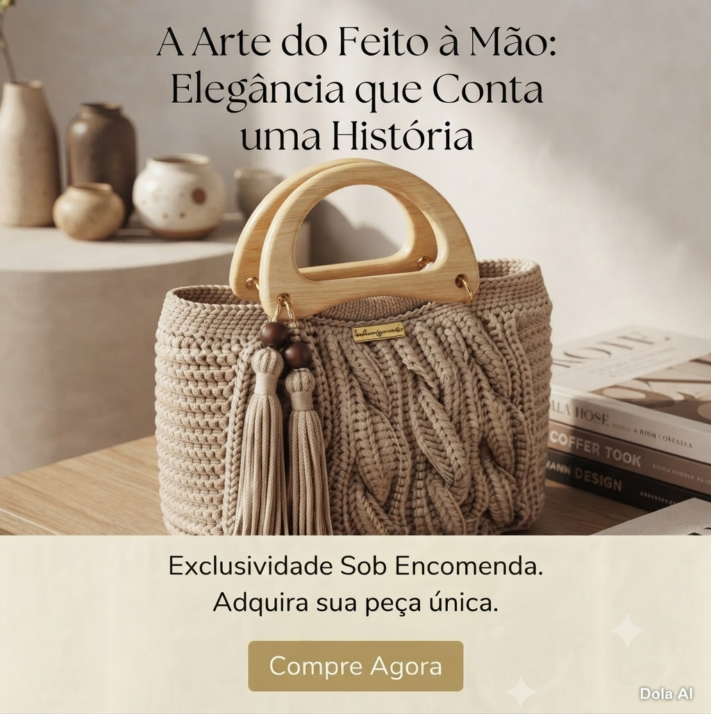 Bolsa de Crochê com Alça de Madeira