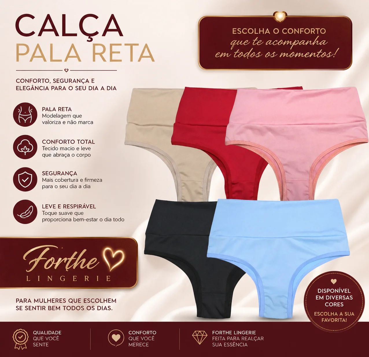 Kit com 5 calcinhas pala reta